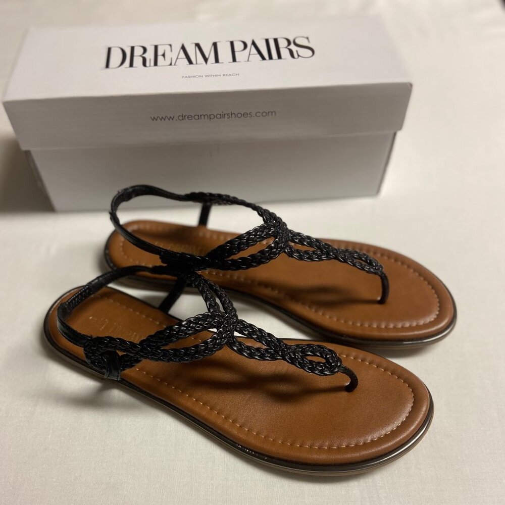 Dream Pairs Women's Dressy Summer Strappy Flat Vegan Sandals - Size 9 - Black